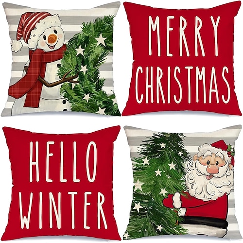 

Christmas Santa Pillow Cover 1PC Soft Decorative Square Cushion Case Pillowcase for Bedroom Livingroom Sofa Couch Chair