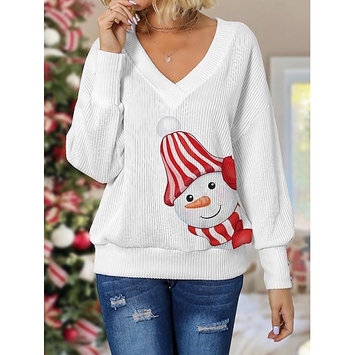 

suéter de navidad para mujer jersey jersey cuello en v crochet punto estampado hombro caído otoño invierno regular navidad elegante casual suave manga larga papá noel muñeco de nieve vino blanco s m l