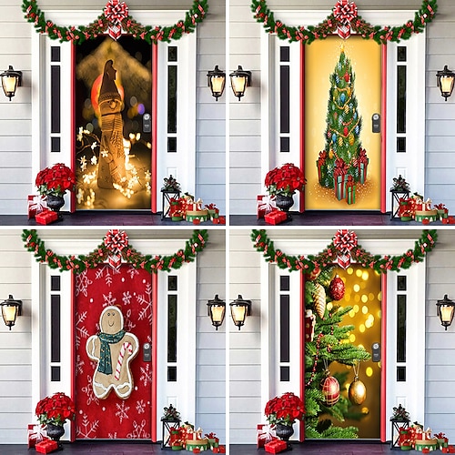 

Feliz grinchmas capa de porta decorações cenário verde feliz natal varanda sinal para interior fora da porta da frente suprimentos de festa decoração de natal