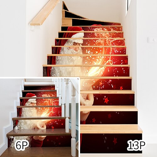 

6/13pcs Christmas Decor Stair Risers Stickers - Removable Stair Stickers Wall Murals- Peel Off Stick Stair Stickers for Home Decor