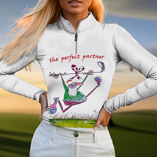 

Polo para mujer Camisa de golf navideña Transpirable Secado rápido Absorbe la humedad Ropa de golf de manga larga Ropa de golf Ajuste regular Cremallera Cuello alto Estampado Primavera Otoño Tenis Golf Pickleball