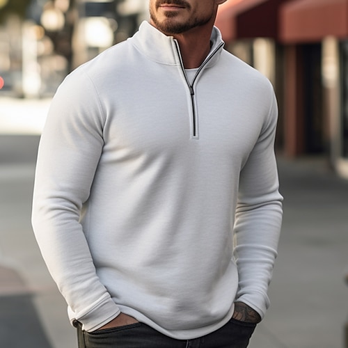 

Men's Knitwear Ribbed Knit Regular Knitted Quarter Zip Plain Stand Collar Modern Contemporary Work Daily Wear Clothing Apparel Winter Deep Purple Black M L XL