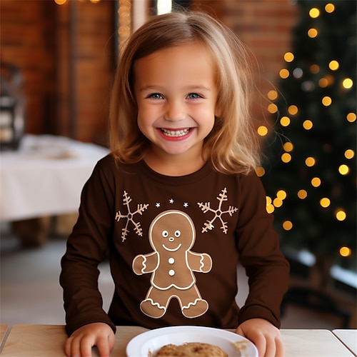 

Natal Unisexo Para Meninos Para Meninas 3D Gingerbread Men Camiseta Camisa Manga Longa Impressão 3D Outono Inverno Ativo Moda Estilo bonito Poliéster Infantil 3-12 anos Gola Redonda Ao ar livre