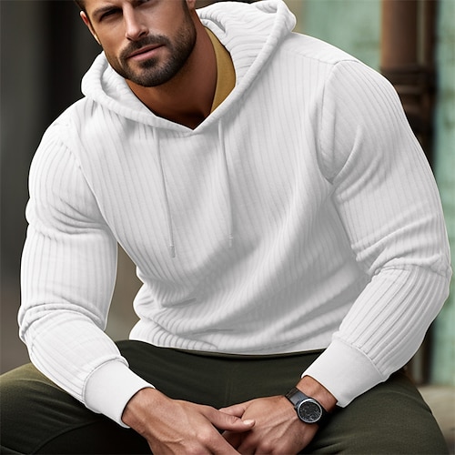 

Homme Sweat à capuche Blanche Jaune Vert Véronèse Gris Capuche Plein Sport Loisir du quotidien Vacances Velours Côtelé Vêtement de rue Frais Décontractées Printemps Automne Vêtement Tenue Pulls