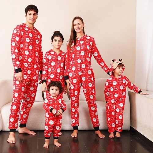 

Familie Weihnachten Pyjamas Graphic Schulanfang Bedruckt Rote Langarm Mama und ich Outfits Aktiv Passende Outfits