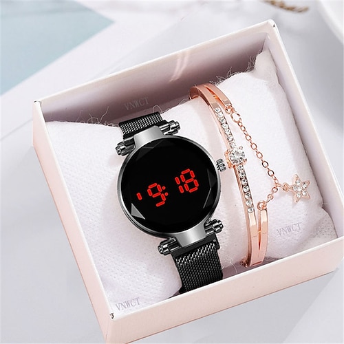 

Luxus Magnet Digitaluhren für Frauen Roségold LED Quarzuhr Armband Halskette Set Geschenk weibliche Uhr relogio feminino