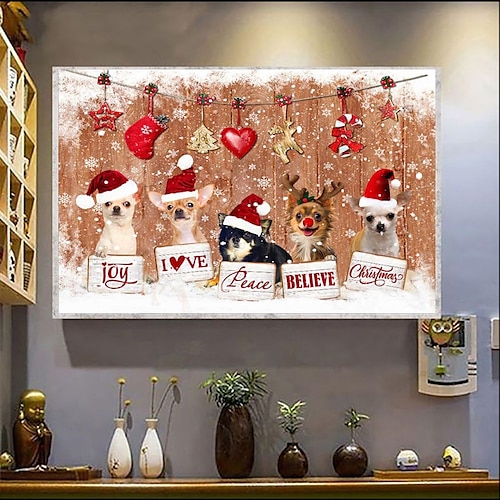 

Christmas Wall Art Canvas Xmas Dog Prints and Posters Abstract Portrait Pictures Decorative Fabric Painting For Living Room Pictures No Frame