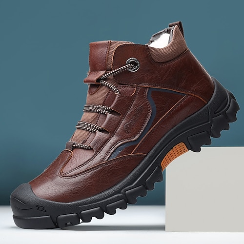 

Hombre Botas Zapatos De Vestir Botas de invierno Forro de Lana Casual Exterior Diario Tejido Templado Transpirable Cómodo Mocasín Negro Marrón Bloque de color Otoño Invierno