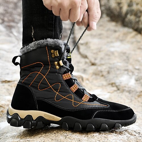 

Men's Boots Snow Boots Hiking Boots Winter Boots Fleece lined Hiking Walking Casual Outdoor Daily Pigskin Cloth Warm Mid-Calf Boots Lace-up Black Blue Brown Fall Winter