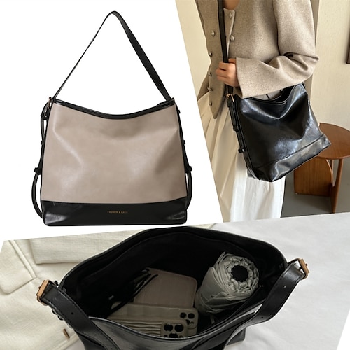 

Mujer Bolsa de hombro Cuero de PU Diario Festivos Cremallera Gran Capacidad Impermeable Color sólido Geométrico Negro Beige