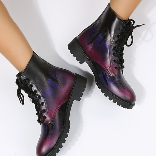 

Women's Boots Combat Boots Plus Size Daily Booties Ankle Boots Platform Flat Heel Round Toe Vintage Fashion Casual PU Lace-up Solid Color Purple