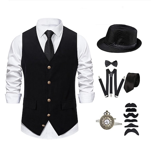 

Inspirado no vintage Medieval Renascentista Steampunk Roupa Festa a Fantasia Baile de Máscara Vestido Coquetel Boina Gravata chapéu Fantasias de Filme e Tema de TV Fantasias Homens Cosplay Ocasiões