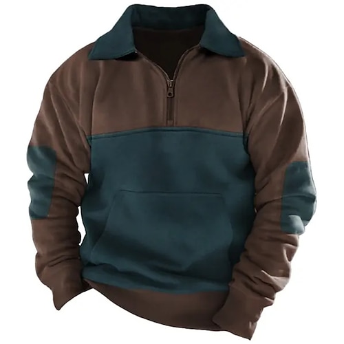 

Men's Sweatshirt Quarter Zip Sweatshirt Coffee Half Zip Color Block Patchwork Sports Outdoor Daily Holiday Streetwear Basic Casual Spring Fall Clothing Apparel Hoodies Sweatshirts