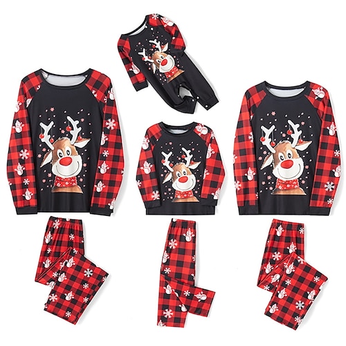 

Famille Noël Pyjamas Plaid Pyjamas de Noël mignons Intérieur Imprimer Noir manche longue Tenues maman et moi Actif Tenues assorties