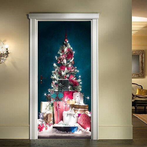 

Autocollants de noël 3d autocollants de porte imperméables décoration murale de porte de noël autocollant de papier peint auto-adhésif autocollant en pvc autocollant mural amovible pour la décoration