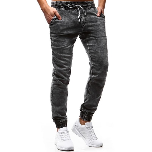 

Homens Jeans Corredores Calças Calças jeans Bolsos Com Cordão Cintura elástica Tecido Conforto Respirável Ao ar livre Diário Para Noite Misto de Algodão Moda Casual Cinzento