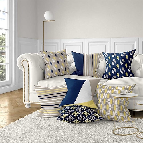 

Blue Yellow Geometric Double Side Pillow Cover 1PC Soft Decorative Square Cushion Case Pillowcase for Bedroom Livingroom Sofa Couch Chair