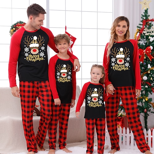 

Familie Weihnachten Pyjamas Graphic Heim Bedruckt Wein Rote Langarm Mama und ich Outfits Aktiv Passende Outfits