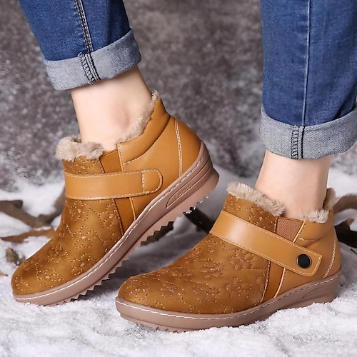 

Damen Stiefel Schneestiefel Übergrössen Täglich Innenfutter aus Fleece Stiefeletten Stiefeletten Schnalle Flacher Absatz Runde Zehe Plüsch Brautkleider schlicht Komfort PU Halbschuhe Feste Farbe Gelb