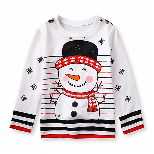 

Christmas Girls' 3D Snowman Stripe Tee Shirt Long Sleeve 3D Print Fall Winter Active Fashion Cute Polyester Kids 3-12 Years Crew Neck Outdoor Casual Daily Regular Fit