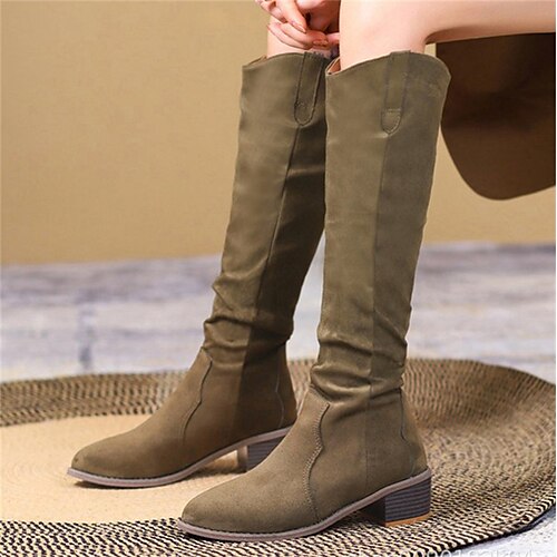 

Mulheres Botas Botas Cowboy Tamanhos Grandes Botas de salto Ao ar livre Diário Forrada com Fleece Botas Longas Salto Robusto Dedo Apontado Vintage Elegante Sensual Camursa Sintética zíper Côr Sólida