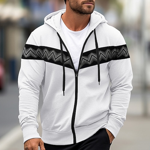 

Herren Hoodie Sweatshirt Kapuze Kapuzenshirt mit durchgehendem Reißverschluss Schwarz Weiß Gelb Wein Armeegrün Mit Kapuze Farbblock Patchwork Sport Natur Täglich Festtage Strassenmode Cool