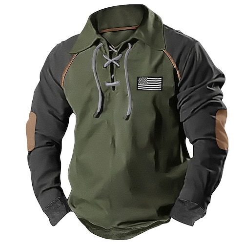 

Hombre Sudadera Verde Ejército Azul Marino Marrón Cuello de polo Bloque de color Bandera Acordonado Retazos Táctico Deporte Diario Ropa de calle Básico Casual Primavera Otoño Ropa Sudaderas con