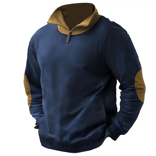 

Herren Sweatshirt Pullover Sweatshirt mit Viertelreißverschluss Marineblau Stehkragen Farbblock Patchwork Sport Natur Täglich Festtage Strassenmode Basic Brautkleider schlicht Frühling Herbst