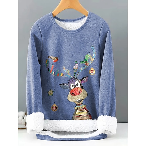 

Damen Zur Seite fahren Weihnachts -Sweatshirt Vlies Teddy Lustig Fuzzy Schwarz Gelb Dunkelpink Rentier Weihnachten Casual Rundhalsausschnitt Langarm Oberteil Mikro-elastisch Herbst Winter