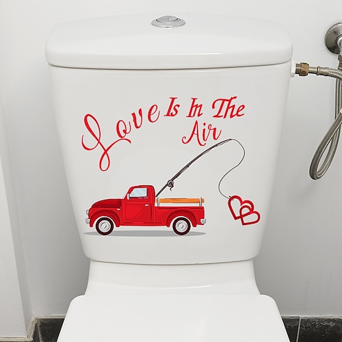 

1pc Truck Slogan Graphic Toilet Lid Sticker, Modern Letter Heart Print WC Pedestal Pan Cover Sticker For Bathroom.