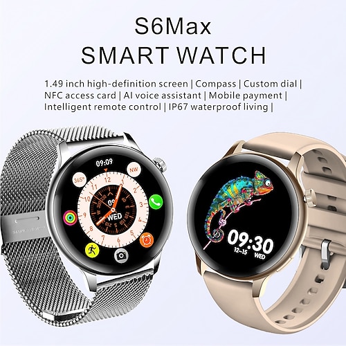 

Sortie d'usine S6MAX Montre intelligente 1 pouce Smartwatch Montre Connectée Bluetooth Surveillance de la température Moniteur d'Activité Rappel sédentaire Compatible avec Android iOS Femme Hommes