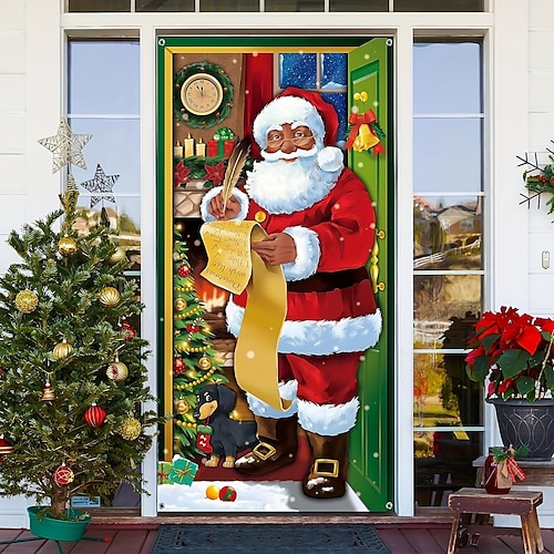 

Christmas Santa Door Covers Door Tapestry Door Curtain Decoration Xmas Backdrop Door Banner for Front Door Christmas Holiday Party Decor Supplies