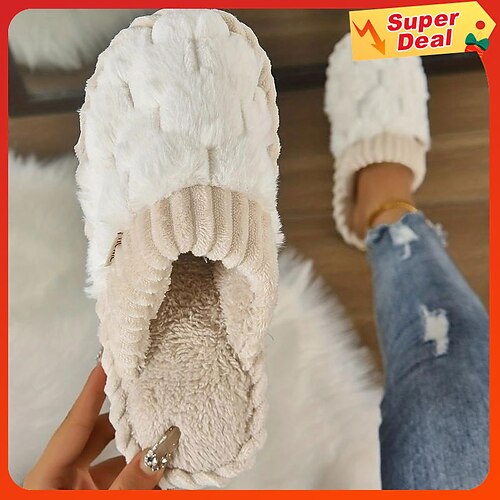

Women's Slippers Fuzzy Slippers Fluffy Slippers House Slippers Indoor Shoes Daily Indoor Winter Flat Heel Round Toe Casual Comfort Minimalism Faux Fur Loafer Solid Color White Pink Green