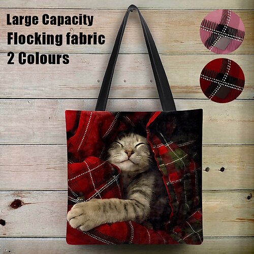 

Damen Stoffbeutel Schultertasche Flauschige Tasche Polyester Weihnachten Einkauf Täglich Bedruckt Hohe Kapazität Leichtgewichtig Langlebig Plaid Katze Rosa Rot