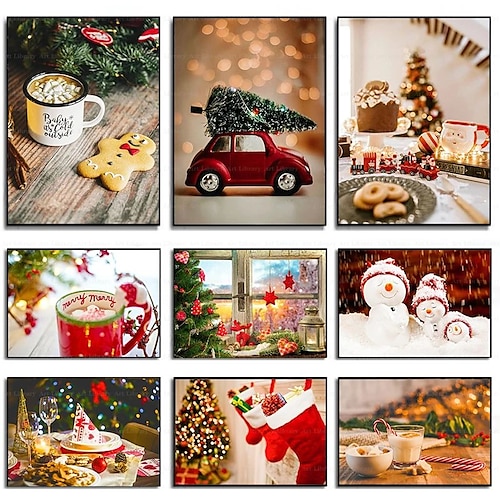 

People Wall Art Canvas Christmas Trees Snowmen Snowflakes Cookie Prints and Posters Abstract Portrait Pictures Decorative Fabric Painting For Living Room Pictures No Frame