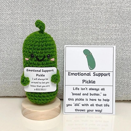 

pepinillo de apoyo emocional hecho a mano con ganchillo de afirmación positiva, regalo de Navidad de pepino encurtido para niños, apoyo emocional de ganchillo