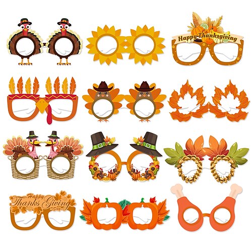 

Lunettes en papier pour fête de Thanksgiving, 12 pièces, européen et américain, citrouille, dinde, feuille d'érable, accessoire de dressing amusant, nouvelle collection