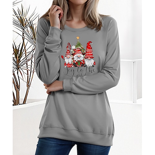 

Femme Sweat Sweat-shirt de Noël Vêtement de sport Festival Noir Rouge Gris Gnome Soirée Noël Col Rond manche longue haut Micro-élastique Automne hiver