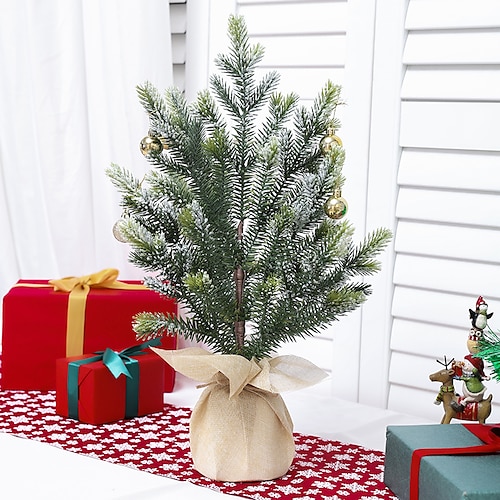 

Sapin de Noël de table avec pommes de pin et base de sac en tissu pour décoration de vacances intérieure et extérieure, décorations de Noël, assemblage facile