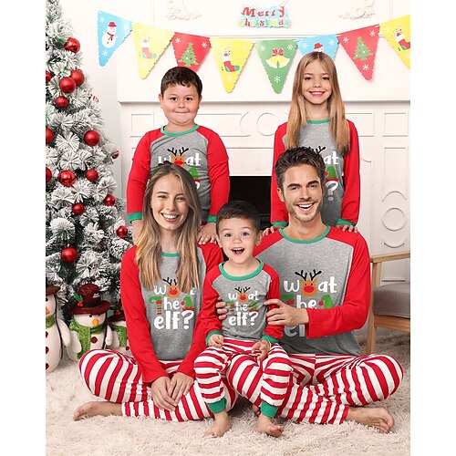 

Weihnachtsmann Rentier Familie Weihnachten Pyjamas Nachtwäsche Herren Damen Jungen Mädchen Passende Familienoutfits Weihnachten Silvester Heiligabend Kinder Erwachsene Freizeitkleidung Polyester oben