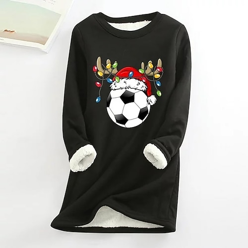 

Damen Zur Seite fahren Weihnachts -Sweatshirt Vlies Fuzzy Teddy Schwarz Weiß Blau Fußball Party Weihnachten Rundhalsausschnitt Langarm Oberteil Mikro-elastisch Herbst Winter