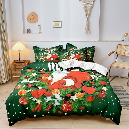 

Christmas Xmas Santa Claus Bedding Set Duvet Cover Set, 12 Pieces Comforter Cover With Zipper Closure Soft Microfiber Festival Bedding Gifts Christmas Decoration For Home