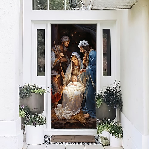 

Рождественский вертеп Иисус дверные покрытия Рождественский дверной гобелен дверной занавес украшение фон дверной баннер для входной двери фермерский дом рождественские праздники вечеринка декор