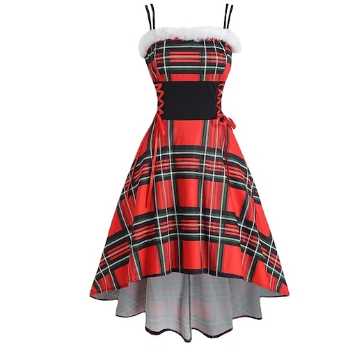 

Ausgefallenes Weihnachtskleid Damen 1950s Weihnachten Maskerade Heiligabend Erwachsene Party Weihnachten Silvester Polyester Kleid