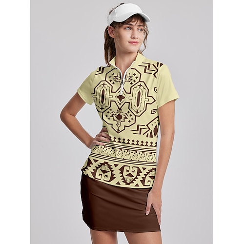 

Femme T-shirt POLO Chemise de golf Respirable Séchage rapide Evacuation de l'humidité Manche Courte Vêtements de golf Top Standard Zippé Col Montant Imprimé Eté Tennis Le golf Pickleball