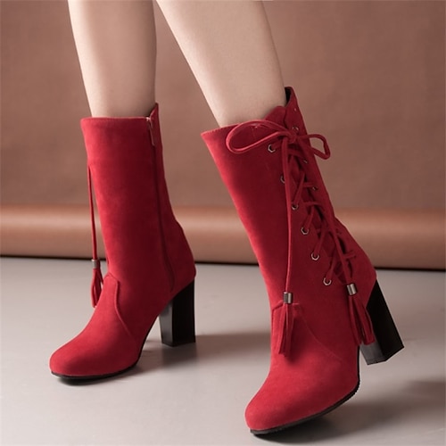 

Mulheres Botas Sapatos de camurça Tamanhos Grandes Botas de salto Ao ar livre Diário Côr Sólida Botas da panturrilha Inverno Salto Robusto Ponta Redonda Vintage Casual Minimalismo Camursa Sintética