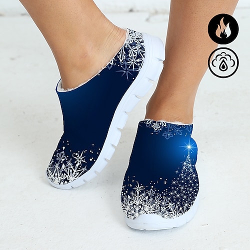 

Mujer Pantuflas Slip-Ons Zapatos estampados Mulas Deportivas Diario 3D Forrado con Lana Invierno Tacón Plano Dedo redondo Punta cerrada Felpa Casual Confort Zapatos de Paseo Tejido Mocasín Azul Real