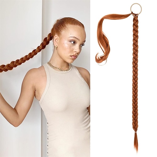 

Extensión larga de cola de caballo trenzada DIY con lazo para el cabello envoltura recta alrededor de extensiones de cabello cola de caballo postizo suave natural rojo cobre 34 pulgadas