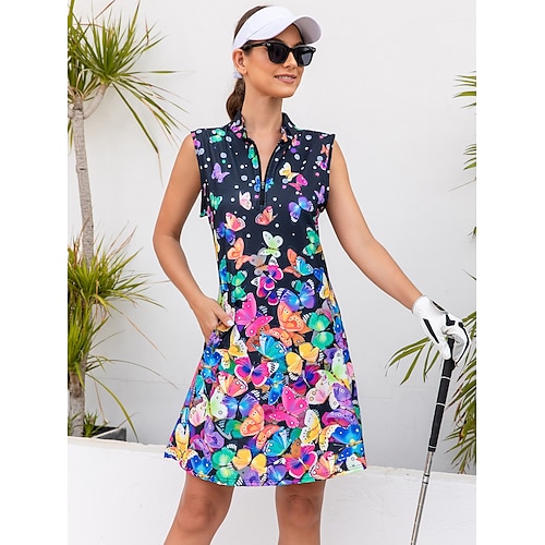 

Women's Tennis Dress Golf Dress Breathable Quick Dry Moisture Wicking Sleeveless Tennis Outfit Tennis Clothing Regular Fit Zipper Side Pockets Butterfly Summer Tennis Golf Pickleball