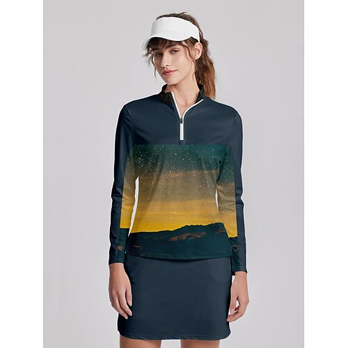 

Femme T-shirt POLO Chemise de golf Respirable Séchage rapide Evacuation de l'humidité manche longue Vêtements de golf Top Standard Zippé Col Montant Imprimé Printemps Automne Tennis Le golf Pickleball